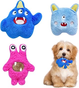 3pcs Interactive Plush Squeak Dog Toys, Colorful Monster Plush Dog Toys, Pet Interactive Play Training Ball, Puppy Teeth Cleaning, for Small Pet Dog
