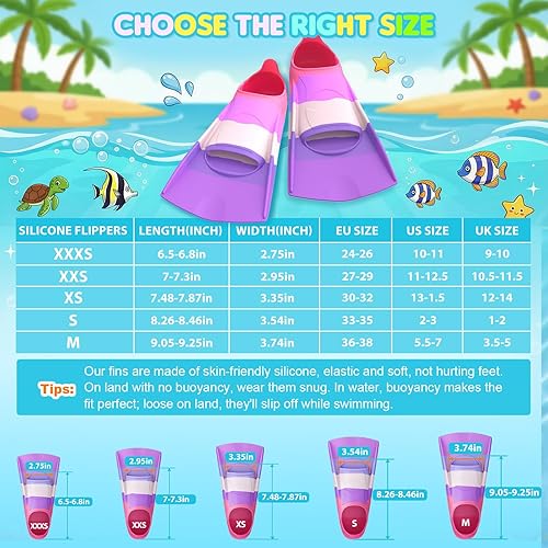 Miniatura 3 de Gintenco Aletas de natación para niños, aletas de entrenamiento de natación para natación, aletas de tamaño de viaje con bolsa de malla, aletas de