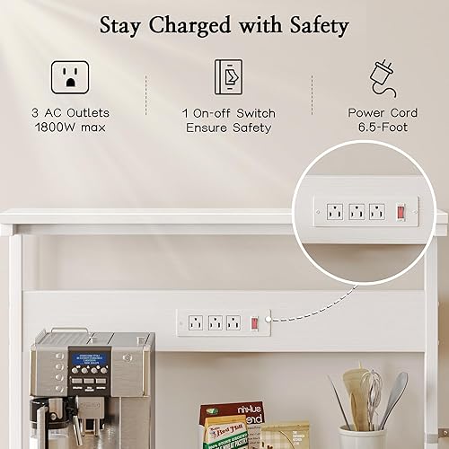 Miniatura 57 de SUPERJARE - Estante de cocina con toma de corriente de 4 niveles, soporte de microondas de cocina con 6 ganchos en forma de S, estante de Marrón