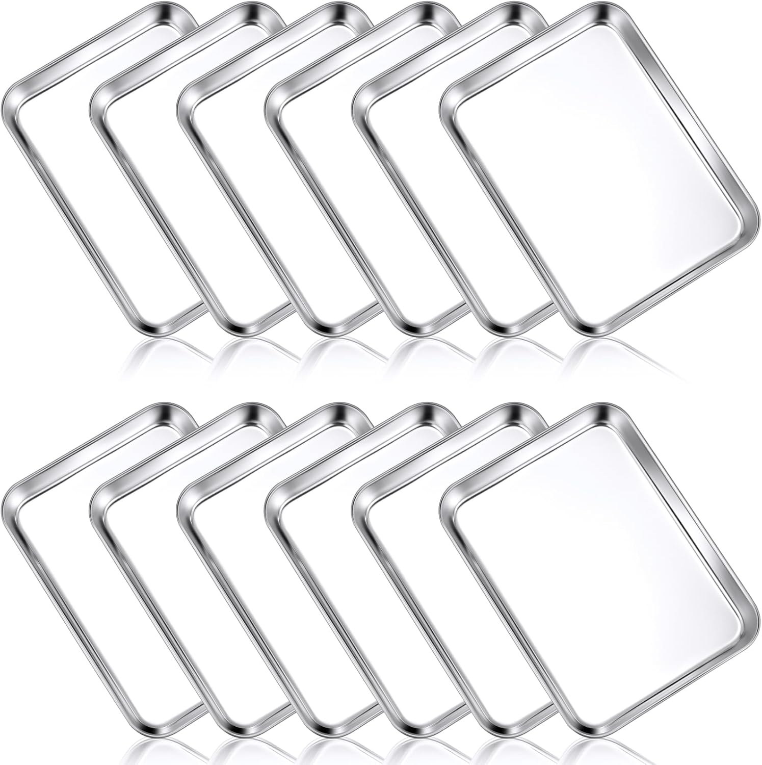 12 Pcs Baking Sheet Stainless Steel Cookie Small Metal Sheet Pans Professional Rectangle Oven Trays Kitchen Baking Cooking Oven and Toaster, Dishwasher Safe