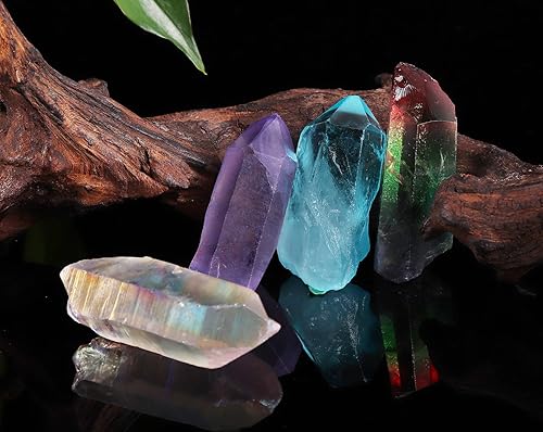 JIC Gem 4 piezas Auqa Aura, Angel Aura, Angel Amatista, Cristal curativo de turmalina de un solo punto de piedra natural pulida o curación de