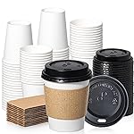 Fit Meal Prep 50 Pack 8 oz Disposable Coffee Cups with Lids, Sleeves, Leak-Proof To Go Coffee Cups with Lids, Durable Paper Cups for Hot Beverage, Home, Office, Party