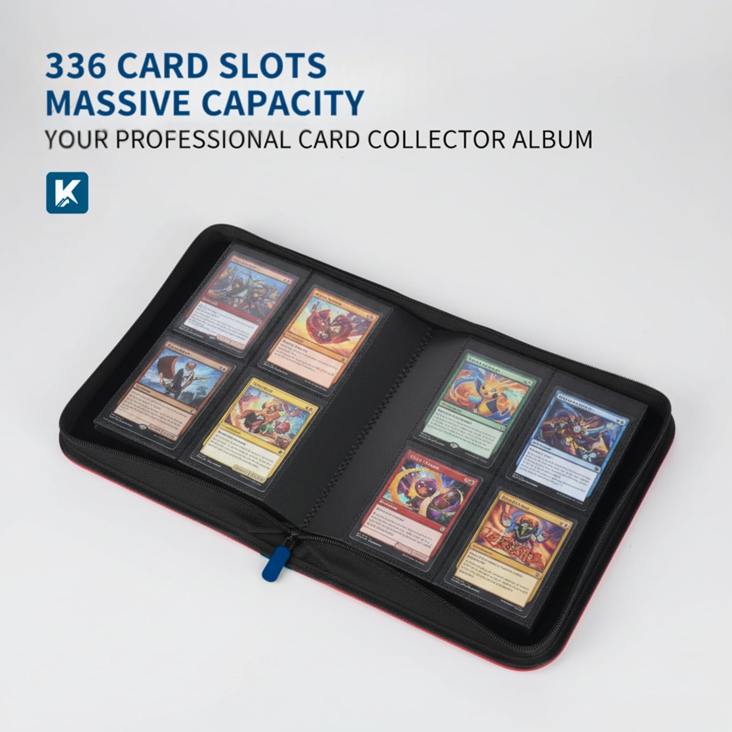 336 Card Binder, 4-Pocket Zipper Binder for Trading Cards, Side Loading Water-Resistant Album for MTG, TCG & Sports Cards (Navy Blue)