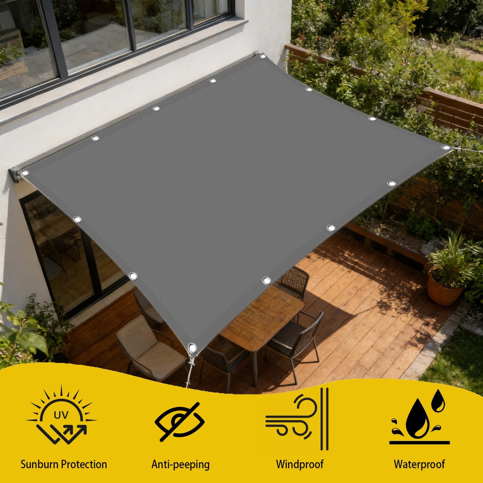 Zadaszenie Markizy Przeciwsłonecznej 1 x 5.8 m Odporna Na Warunki Atmosferyczne, Trwała, Z Filtrem Uv, Prostokątna, Wodoodporna Pergola Do Ogrodu, Na Patio, Jasny szary