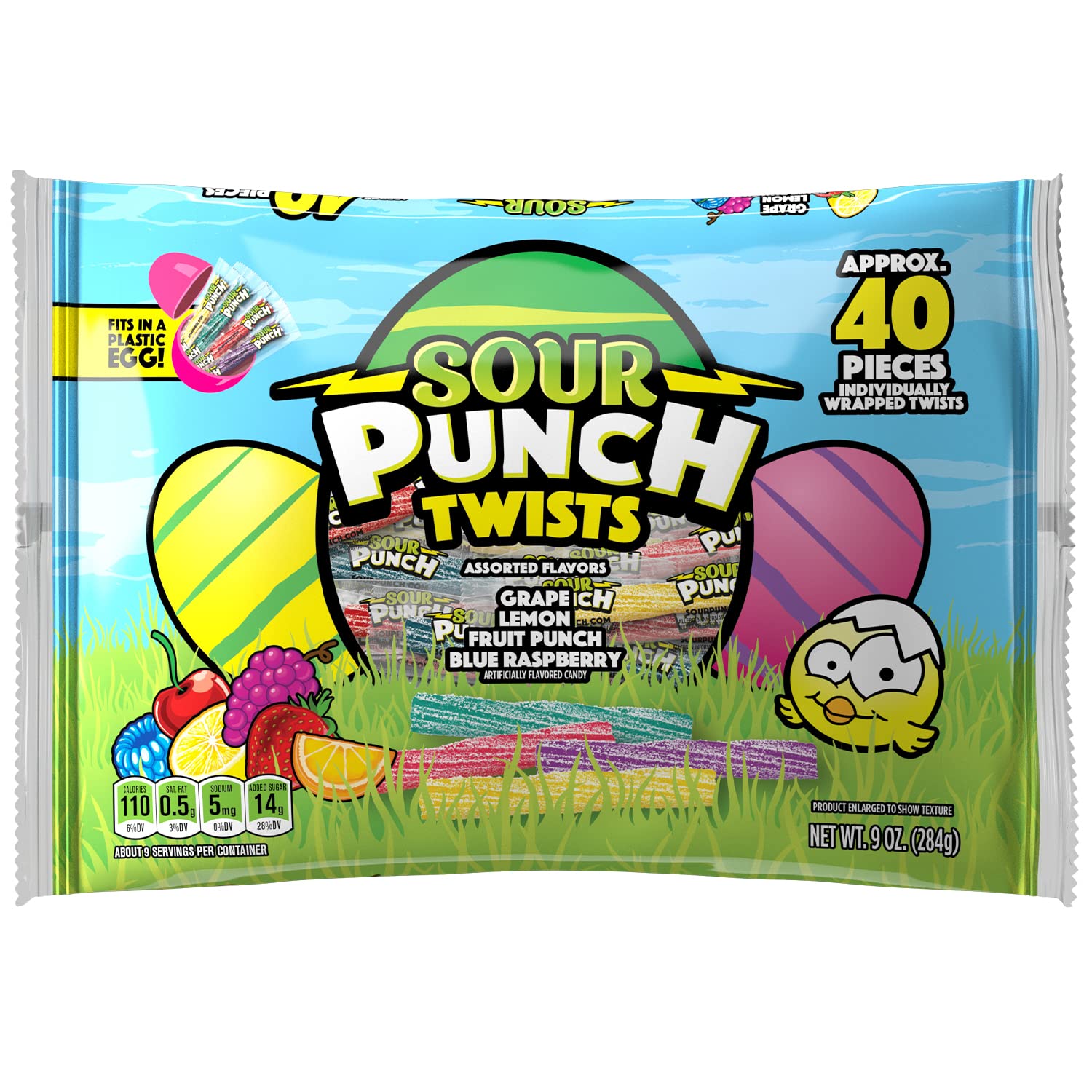 SOUR PUNCH® Sour Candy Assorted Easter Twists 12 ct 9oz Bag 4 Flavors: Blue Raspberry, Grape, Fruit Punch, Lemon