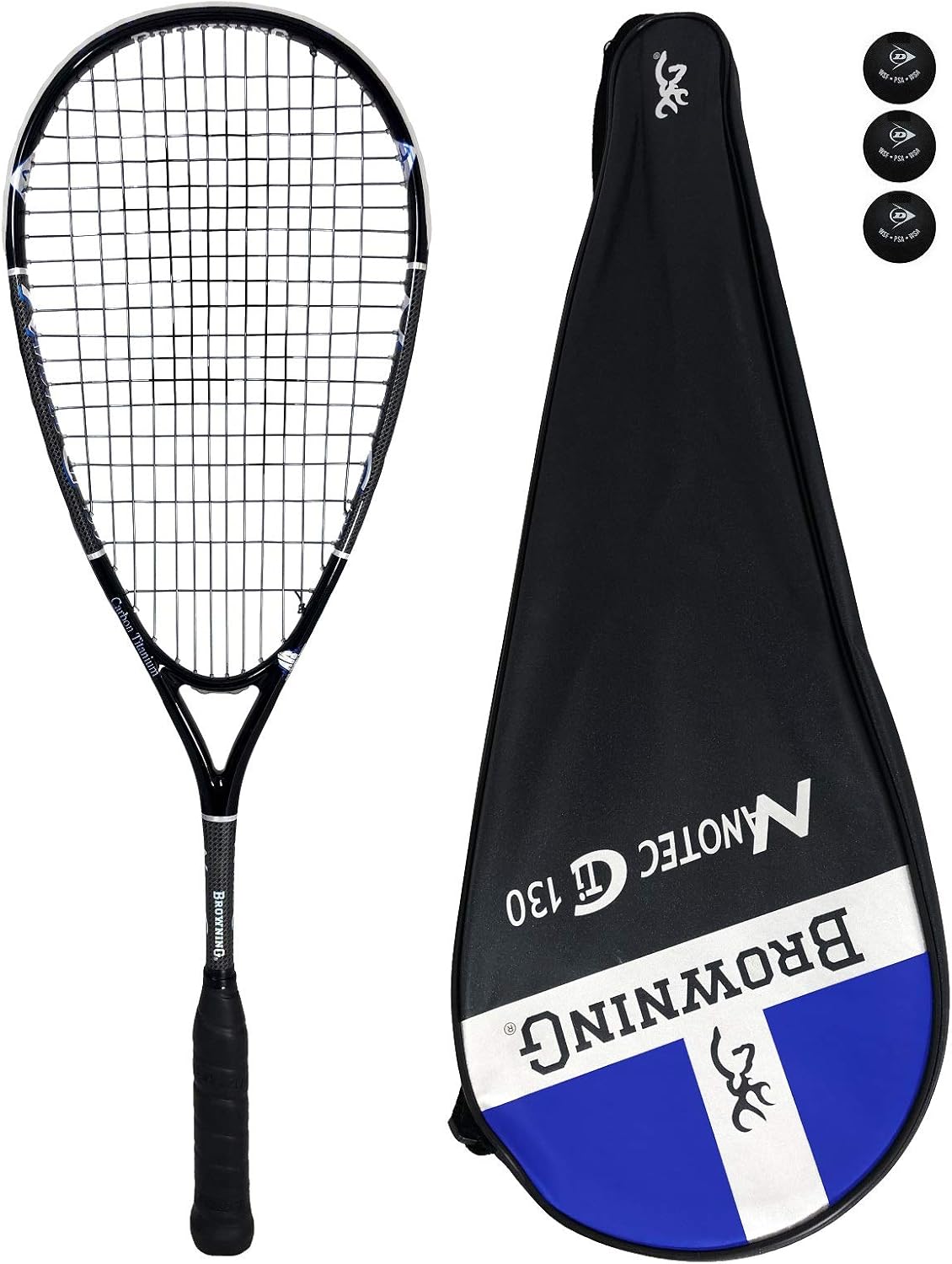 Browning NanoTec Ti 130 Squash Racket + Pack of Dunlop Squash Balls