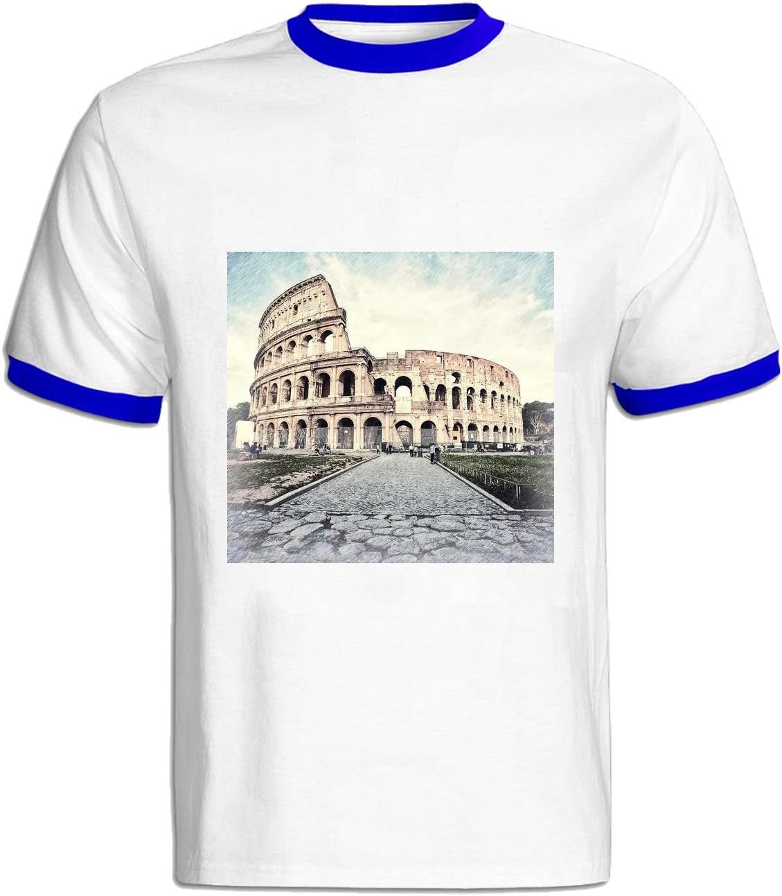 Adj Ancient Rome Arena Colorful Sketch of T Shirts for Men XL Blue