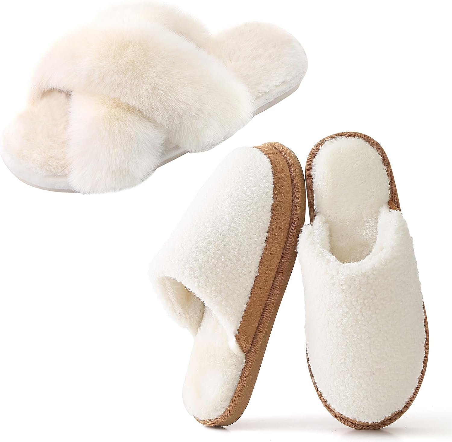 Parlovable Women's Fuzzy House Slippers Memory Foam Comfy Indoor Slipper Anti-Slip, US Size 9-10, 2 Pairs