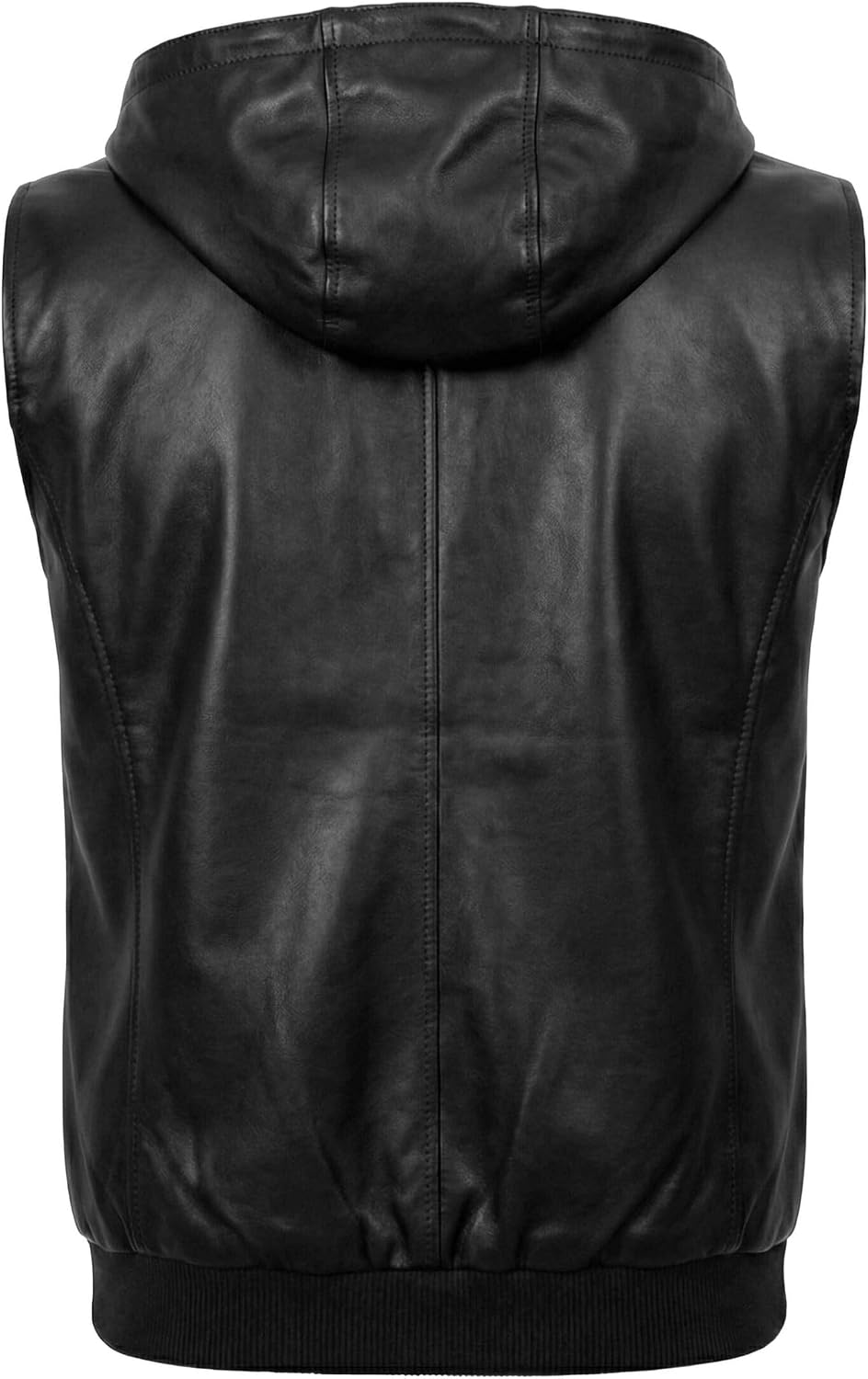 Mens Leather Vest with Hood - Sleeveless Style Real Lambskin Hooded Leather Motorcycle Vest for Men