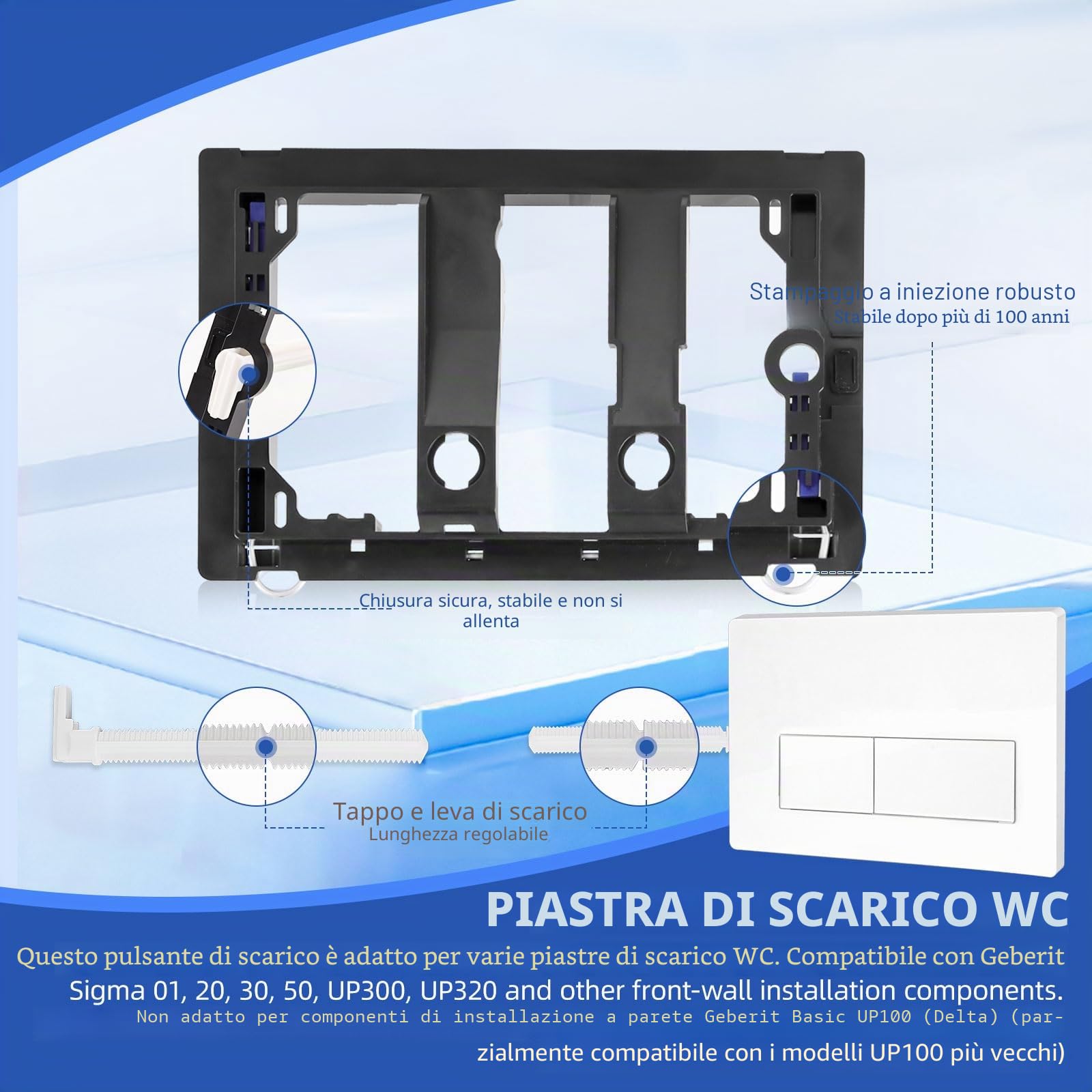 Placca Di Comando WC per Geberit, Compatibile Geberit Sigma 01, UP300 & UP320 Pannello Frontale Del Cassetta WC, Placca WC per Doppio Scarico per Geberit Cassetta Scarico Incasso WC