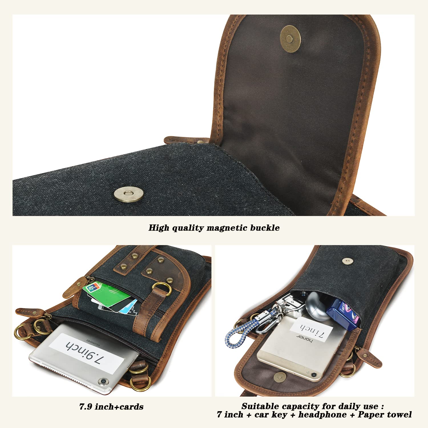 Tela Resistente All'acqua + Vera Pelle Moto Equitazione Travel Coscia Borsa per Gambe Marsupio in Vita Per Gli Uomini Donne FB2141