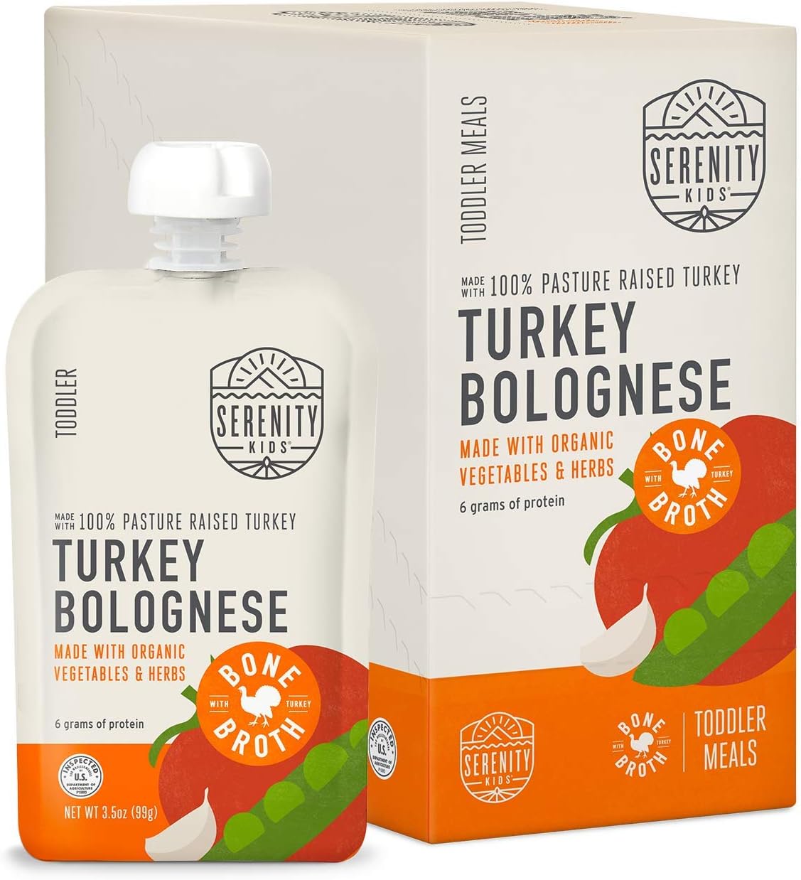 Toddler Food Pouch Puree - Protein-Rich Bone Broth & Turkey Toddler Puree - Easy On-the-Go Kids Turkey Squeeze Snack - BPA-Free Organic Veggie Baby Food Pouch - 3.5 Oz, Pack of 6
