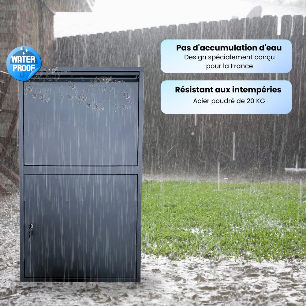 Plus Grande Boîte à Colis – Boîte aux Lettres Colis – Anthracite – Pose Libre ou Fixation au Sol – 105,5 x 60 x 60 cm – Colis Jusqu’à 52 x 55 x 40,7 cm – Tapis Amortisseur Offert - ParcelXL®