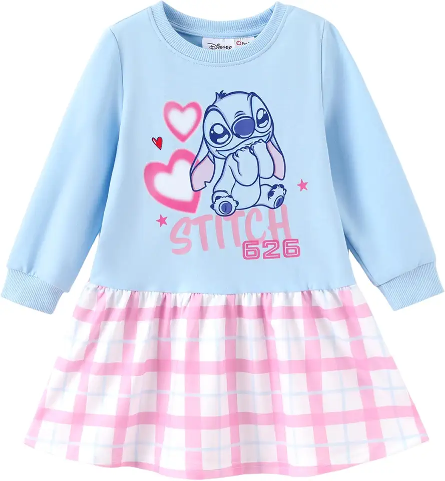 Disney Stitch Minnie Elsa Princess Sweatshirt Dress Toddler Girl Sequin Long Sleeve Pullover Clothes Fall Outfit 2-9 Years