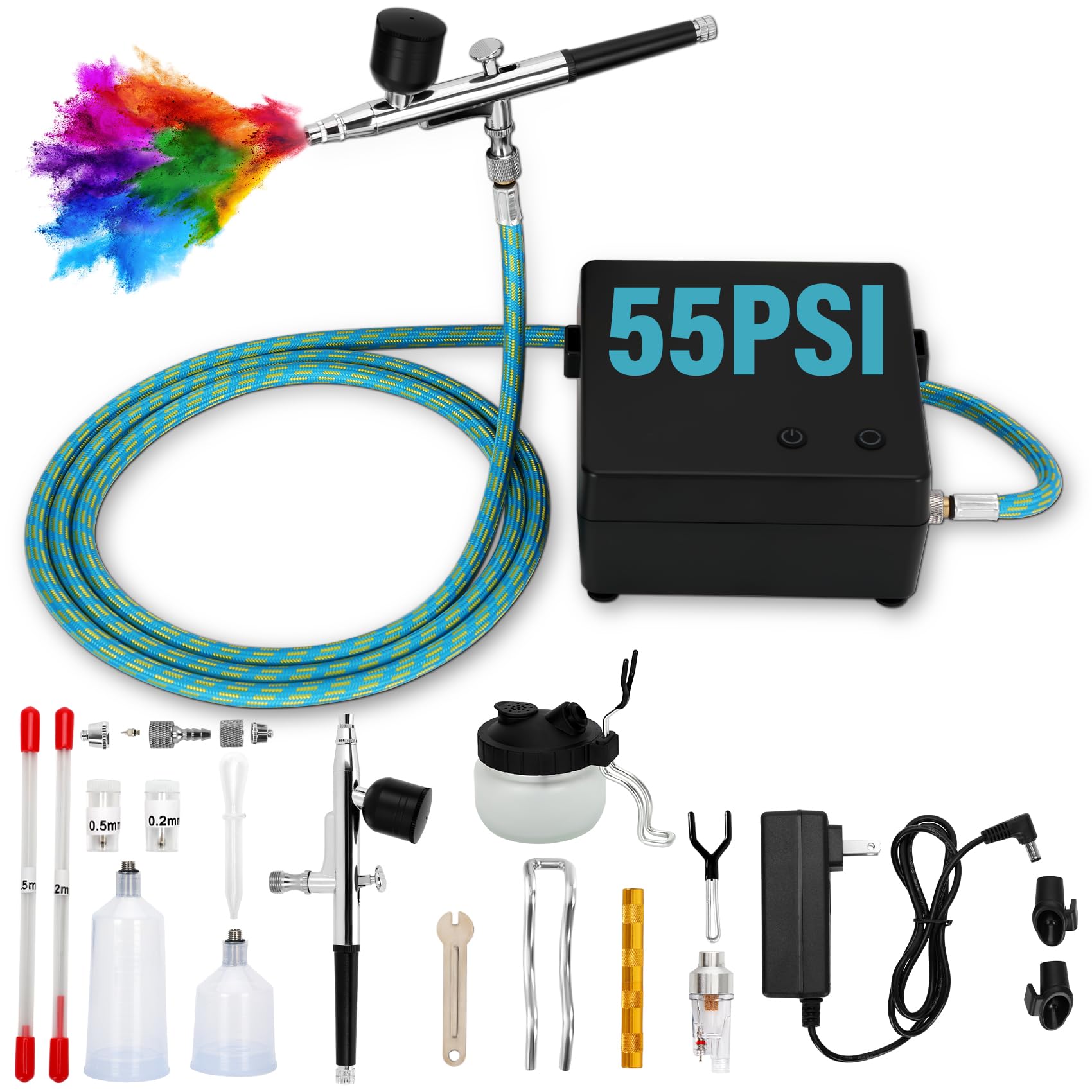 Kit aérographe 55PSI avec compresseur arrêt automatique et 3 buses pour modélisme