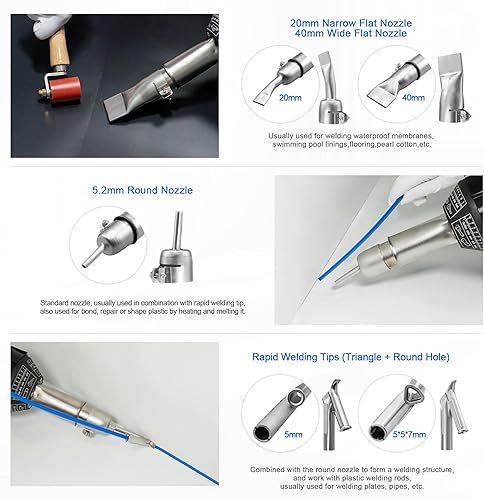 Miniatura 8 de Soldador de plástico con aire caliente 1600W Kit de soldadura de plástico para techos 110V, soldador de plástico con aire caliente de mano con