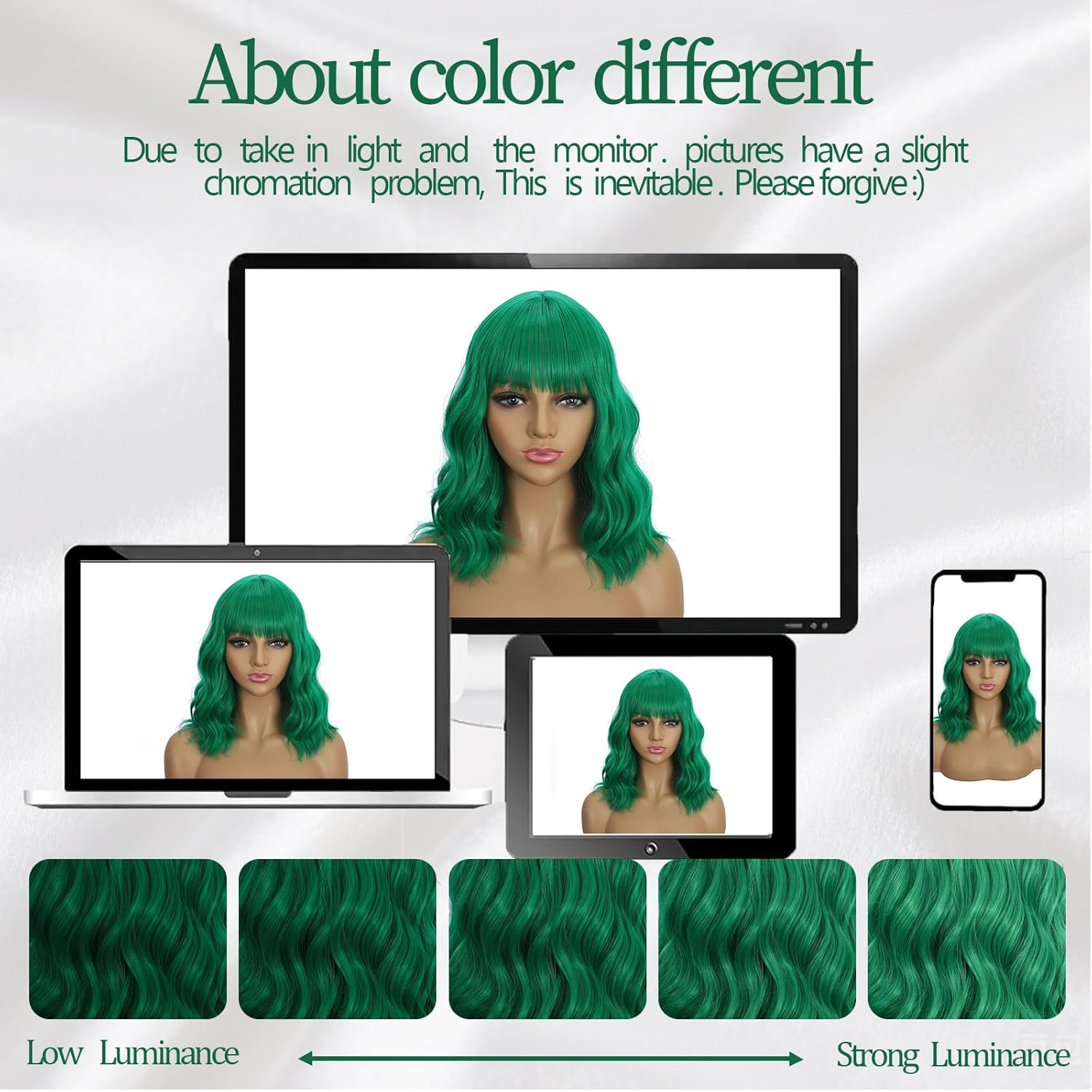 Lime Green Wigs with Bangs for Women 14 Inch Short Wavy Bob Wigs With Bangs Synthetic Bob Wig Curly Wig Heat Resistant Colorful Wavy Wig Cosplay Wigs For Daily Party Halloween - Image 7