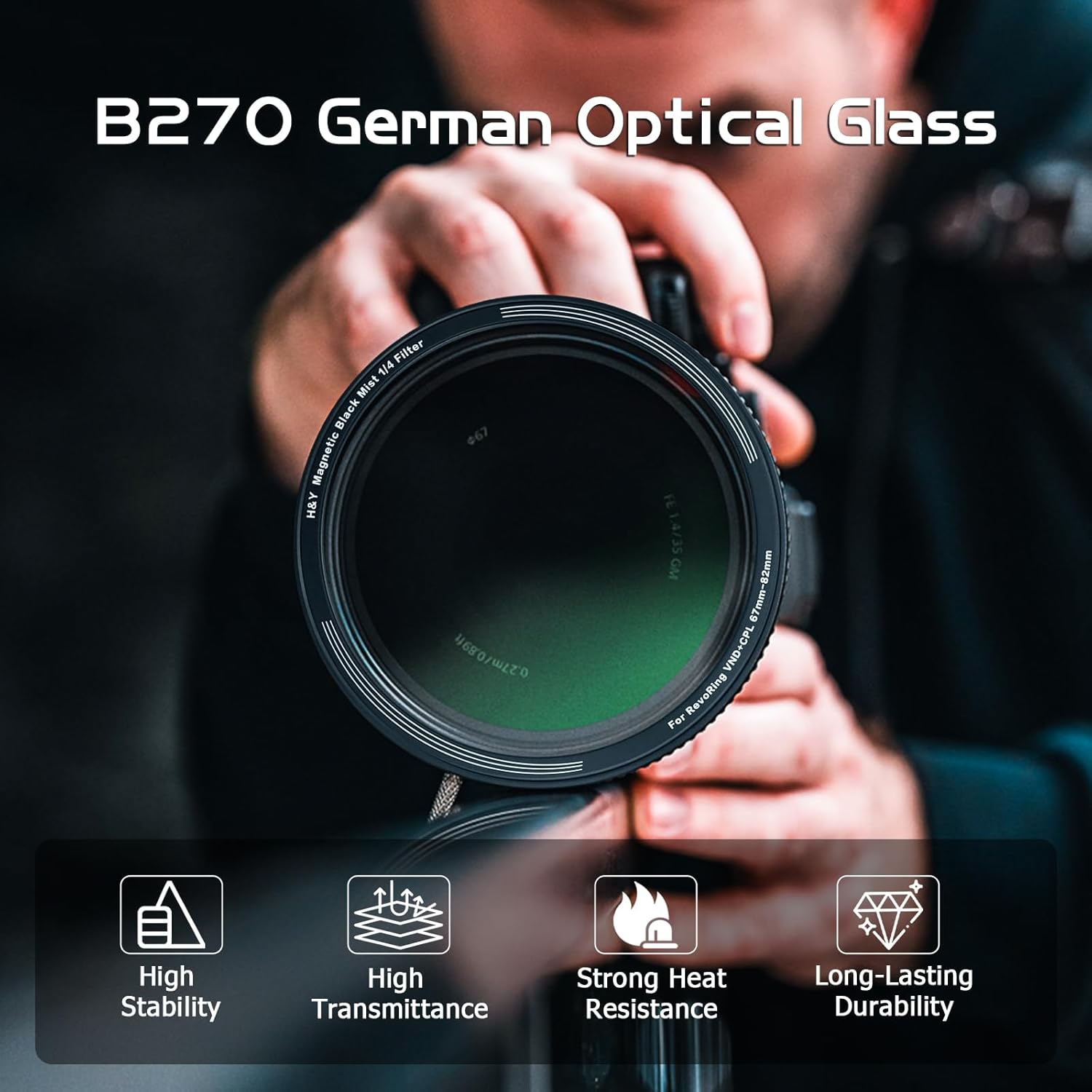 H&Y Magnetic Black Mist Filter for 67-82mm RevoRing, 1/4 Soft Diffusion Lens Filter, Black Pro Mist for Cinematic Portraits & Video, German Optical Glass