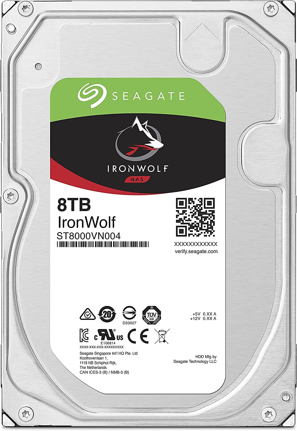 Seagate IronWolf 8 TB interne Festplatte NAS HDD, 3.5 Zoll, 5400 U/Min, 256 MB Cache, SATA 6 Gb/s, Silber, Modellnr.: ST8000VN004 (Generalüberholt)