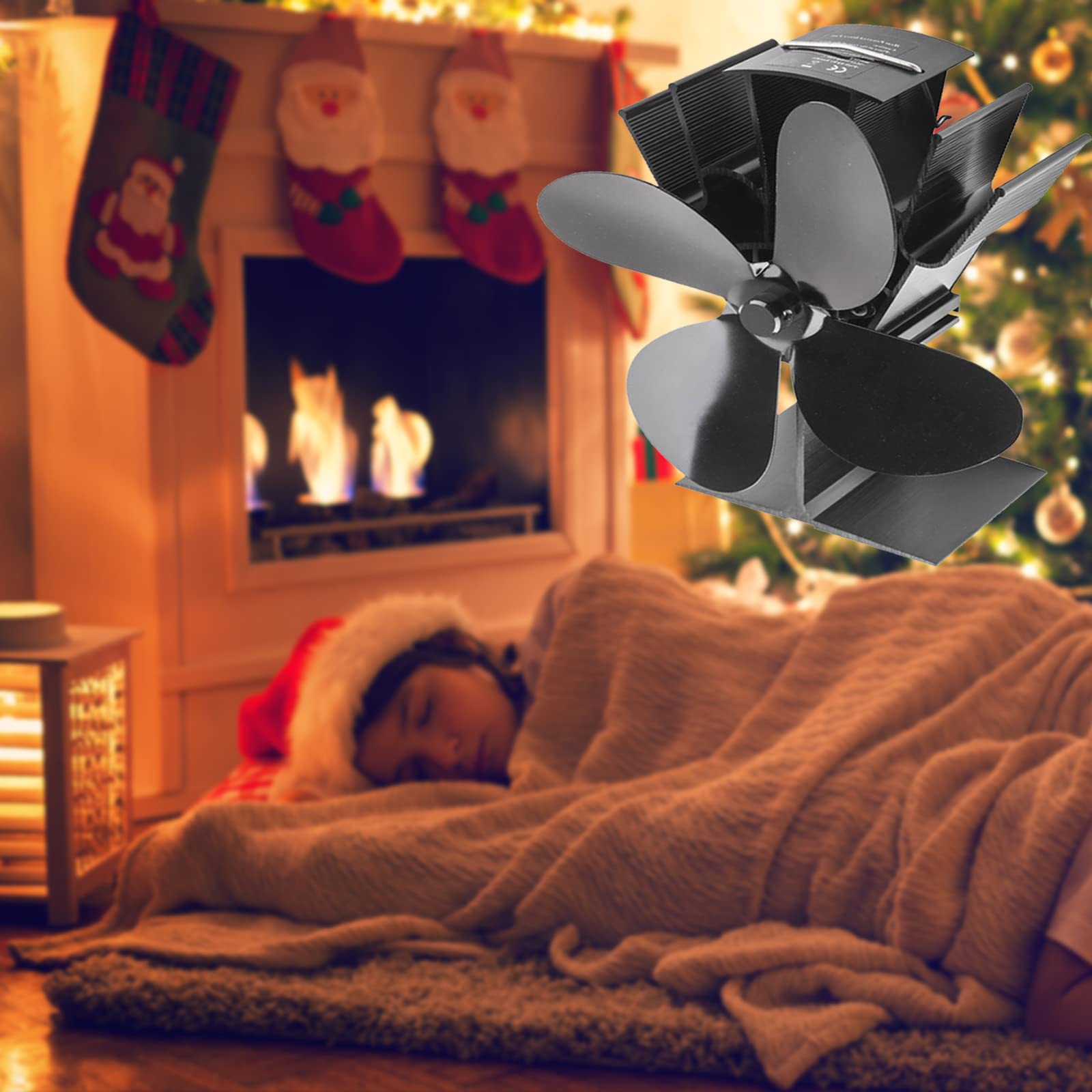 5-bladen houtkachelventilator met thermometer - milieuvriendelijk en efficiënt