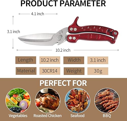 Miniatura 3 de Tijeras de cocina resistentes, multiusos, aptas para lavavajillas, tijeras de aves de corral multifunción de acero inoxidable, tijeras de cocina