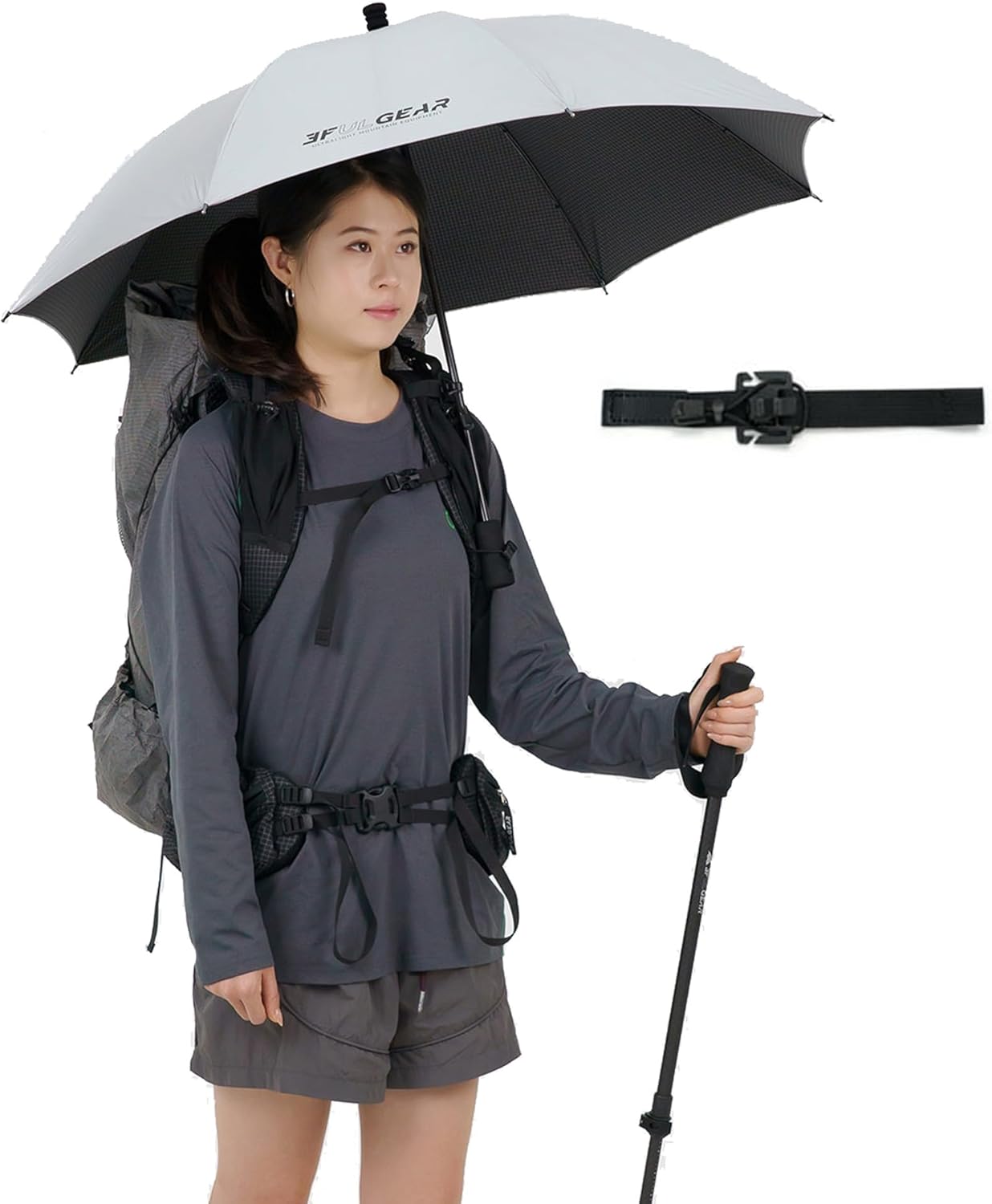 windhike 3F UL GEAR Ultralight Hiking Umbrella with Backpack Fixing Clip - 5.36oz / 152g for Travel, 37 inch Backpacking Hands Free Umbrella, Sun and Rain Protection for Trekking, Fishing, Walking