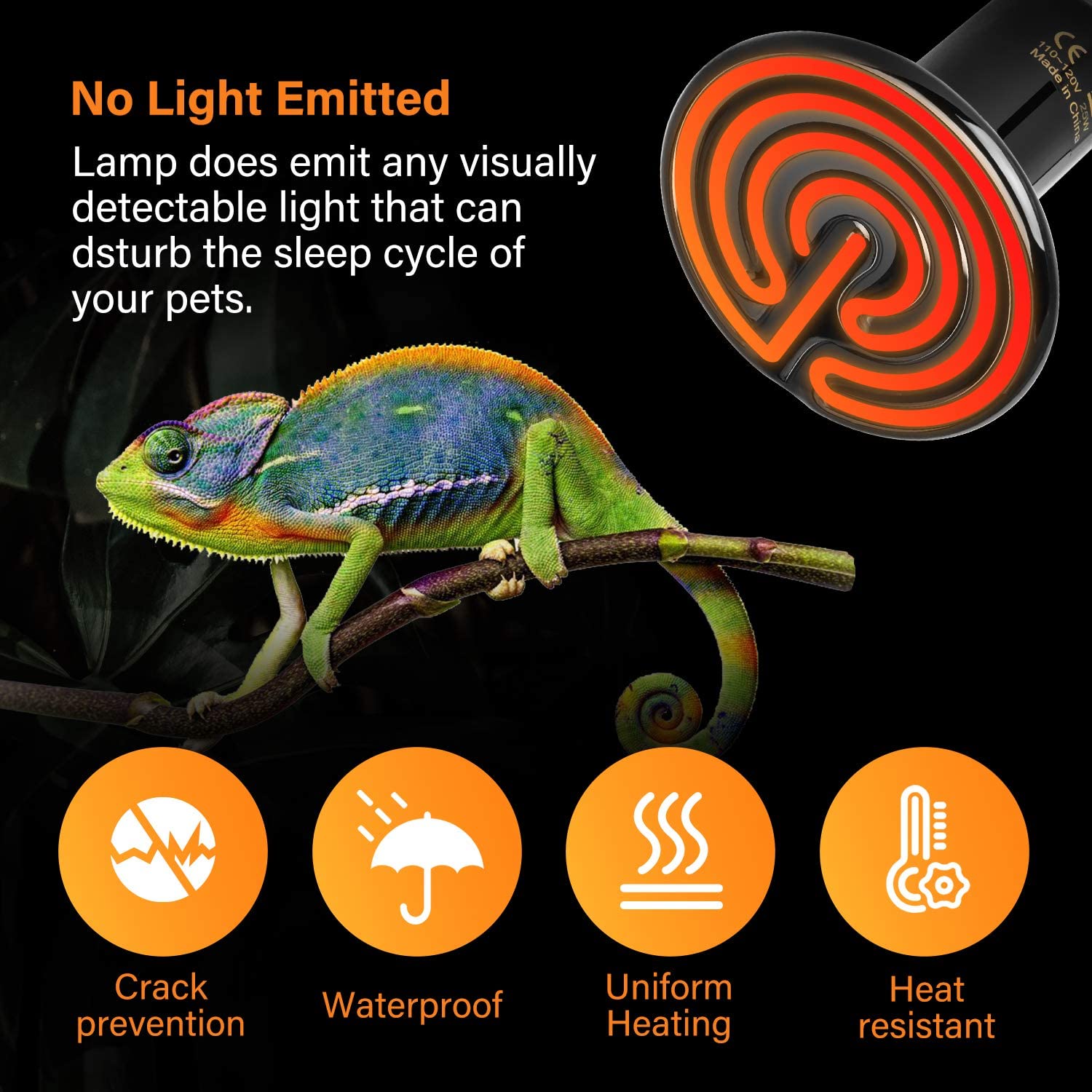 Simple Deluxe 25W/40W/50W/60W/100W/150W Ceramic Heat Emitter Reptile Heat Lamp Bulb No Light Emitting Brooder Coop Heater for Amphibian Pet & Incubating Chicken, Black/4-Pack, 25W - image 4