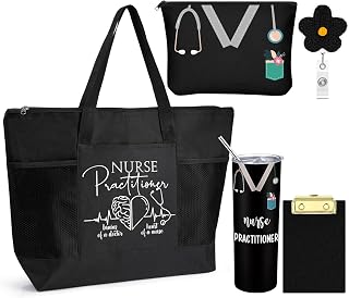 Sieral 5 Pcs Nurse Practitioner Gifts Bulk for Women Christmas NP Gifts Tumbler Tote Makeup Bag Badge Clipboard