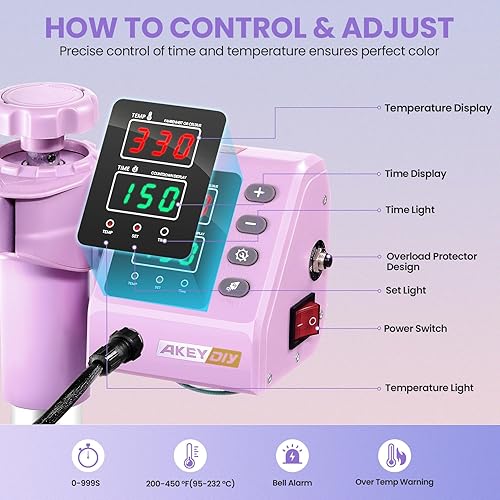 Miniatura 5 de AKEYDIY Prensa de calor, máquina de prensa de camisetas 5 en 1 de 15 x 12 pulgadas, máquina de transferencia de calor industrial digital de 360,