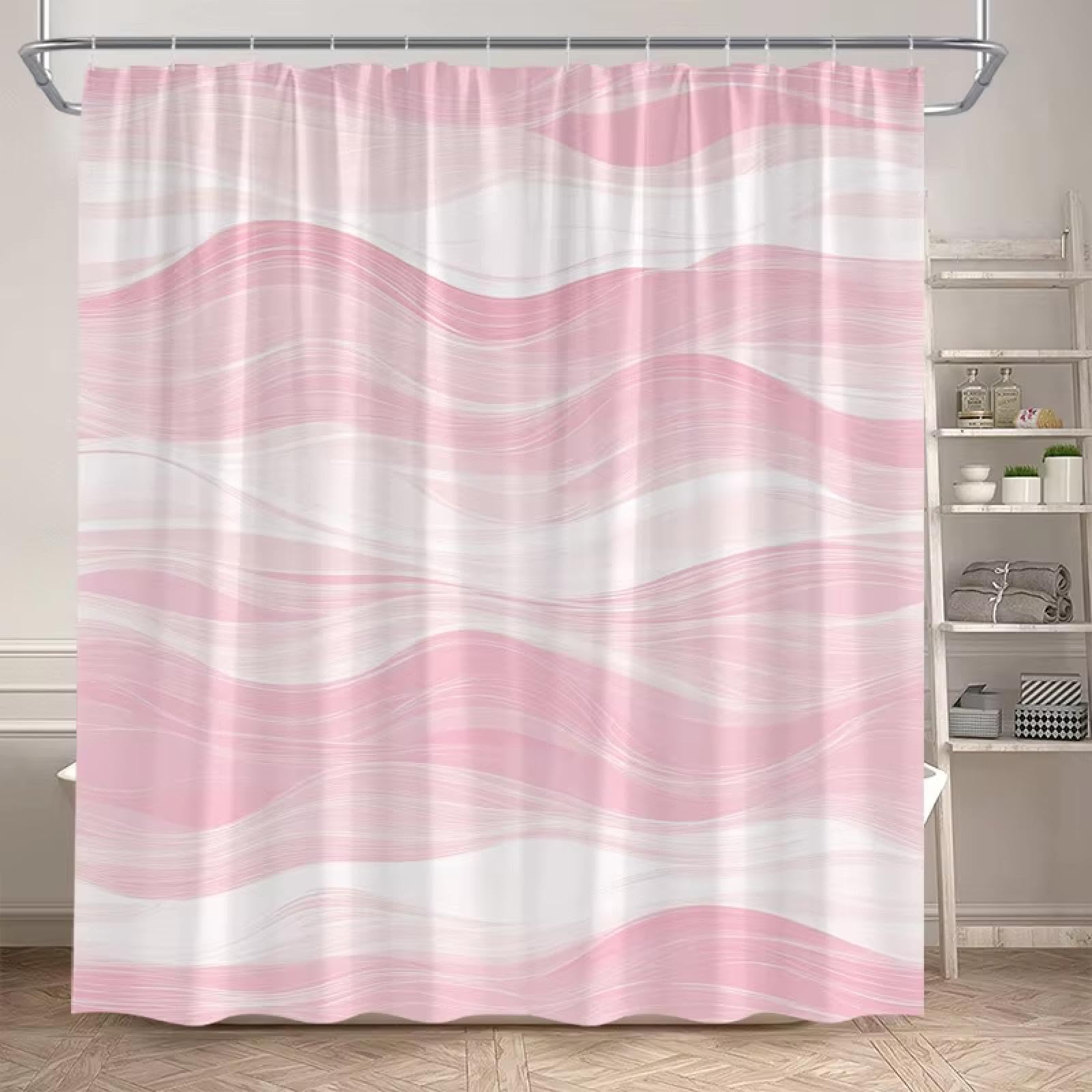 Rideau de douche texturé rose en polyester haut de gamme avec crochets