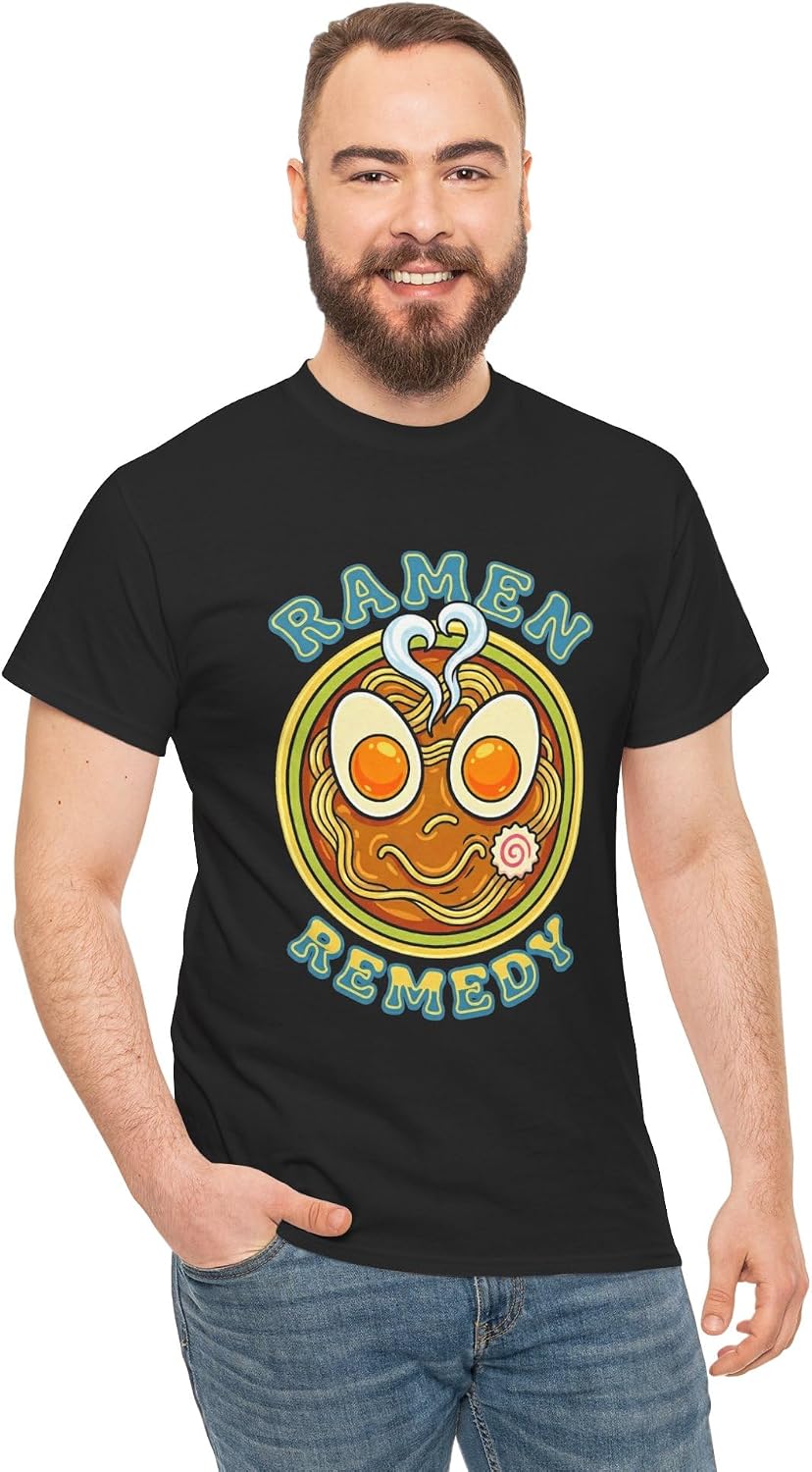 Ramen Remedy Funny Japanese Noodle Bowl Graphic Kawaii Anime Foodie Comfort Soup Humor Retro Vintage Style Heart Steam Design Black