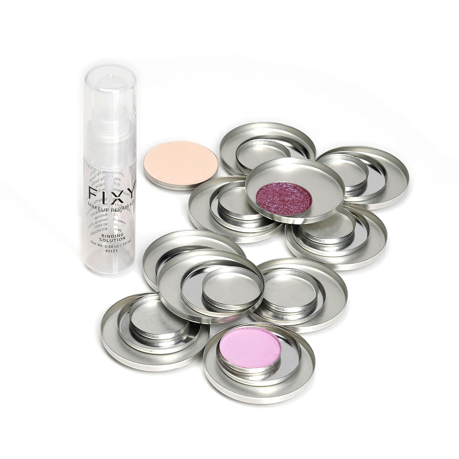 FIXY Ultimate Makeup Refill Kit: Includes 30 Round Empty Magnetic Pans & a Powder Binder Spray | Repurpose your Eyeshadow, Blush, Bronzer, Highlighter & More | Vegan & Cruelty-Free