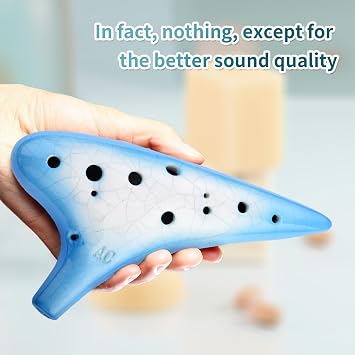 Joy of Wood Thrush 12 Hole Alto C Sweet Potato Ocarina Pottery Ocarina with a Protective Bag and Songbooks (Gradient Blue)
