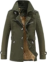 ANUEFR Men's Thermal Fleece Lined Thick Windbreaker Elegant Lapel Single Breasted Winter Trench Coat