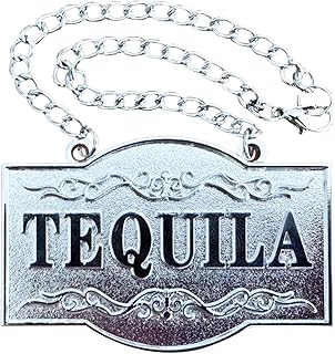 1PSC Decanter Tag - Gorgeous Silver - Tequila Decanter Tag with Adjustable Chain - Liquor Label - 2.36 x 1.57 inches