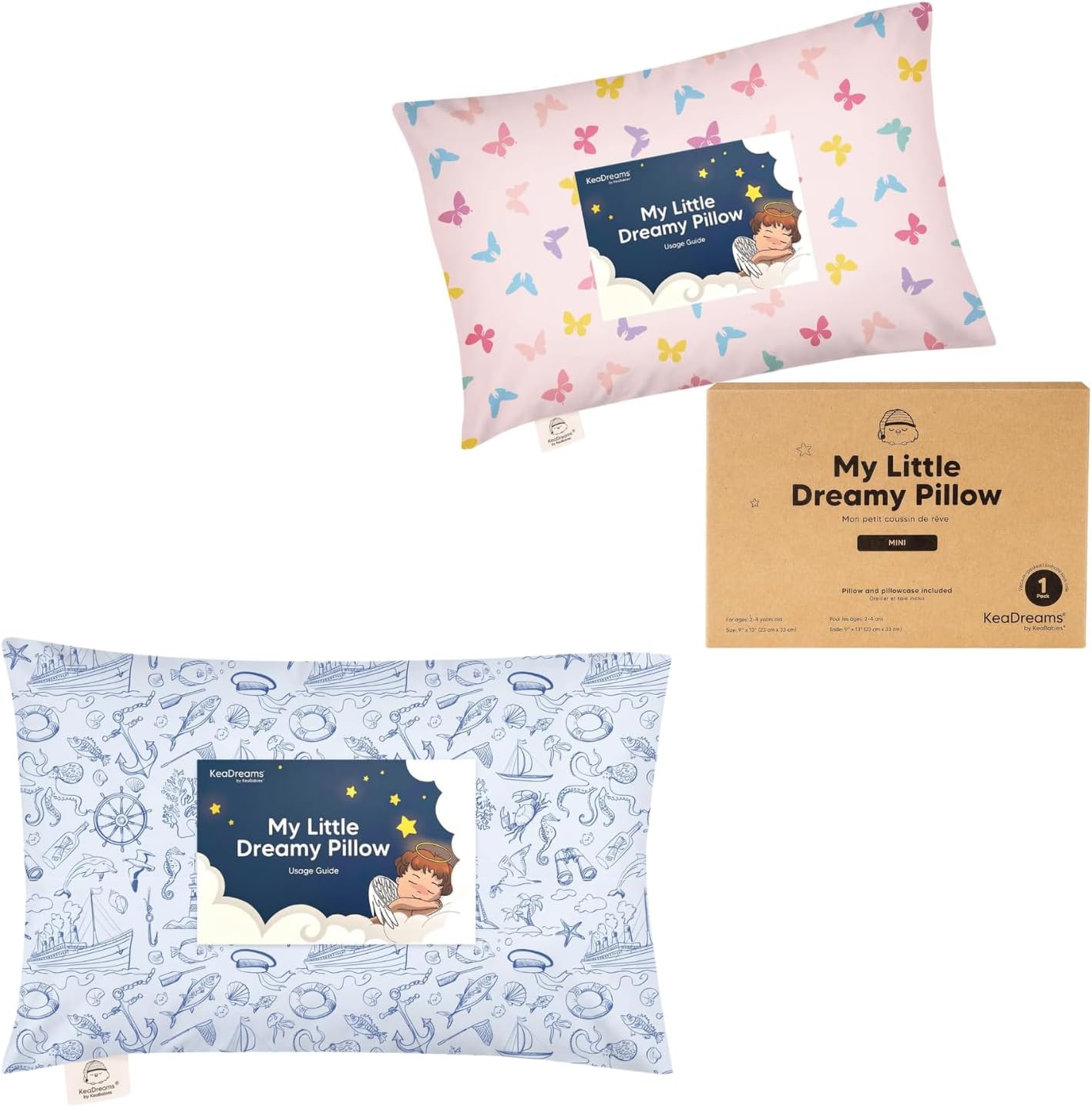 KeaBabies Mini Toddler Pillow with Pillowcase 9X13 and Toddler Pillow with Pillowcase - Soft Cotton Toddler Pillows for Sleeping - 13X18 Soft Cotton Toddler Pillows for Sleeping