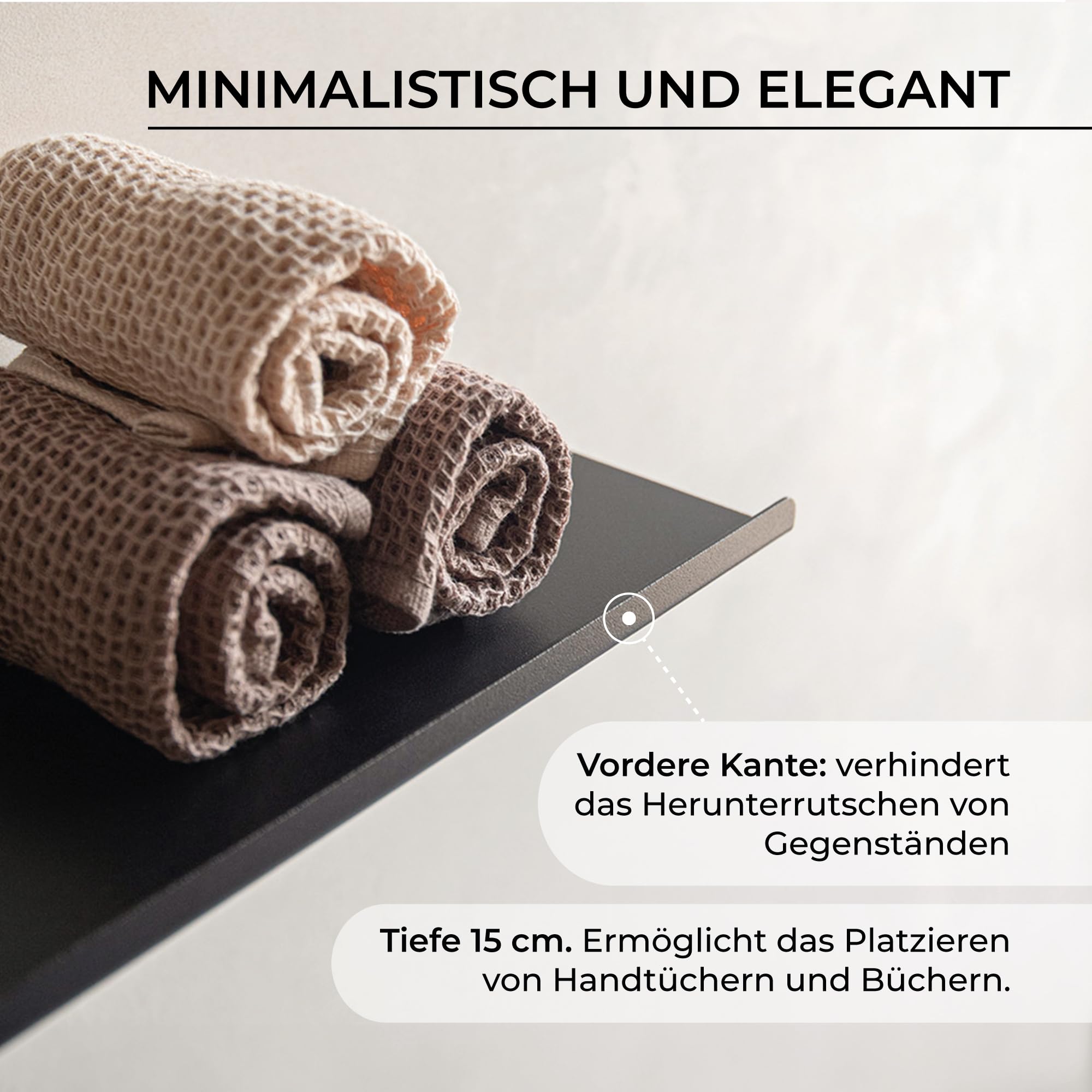 MILUKA Wandregal Schwarz aus Metall 50 cm, 2er Set, schwebend & stabil | 15 cm Tiefe, Schweberegal modular, Badregal & Küchenregal, Hängeregal für Bücher, Organisation & Deko, Made in Spain