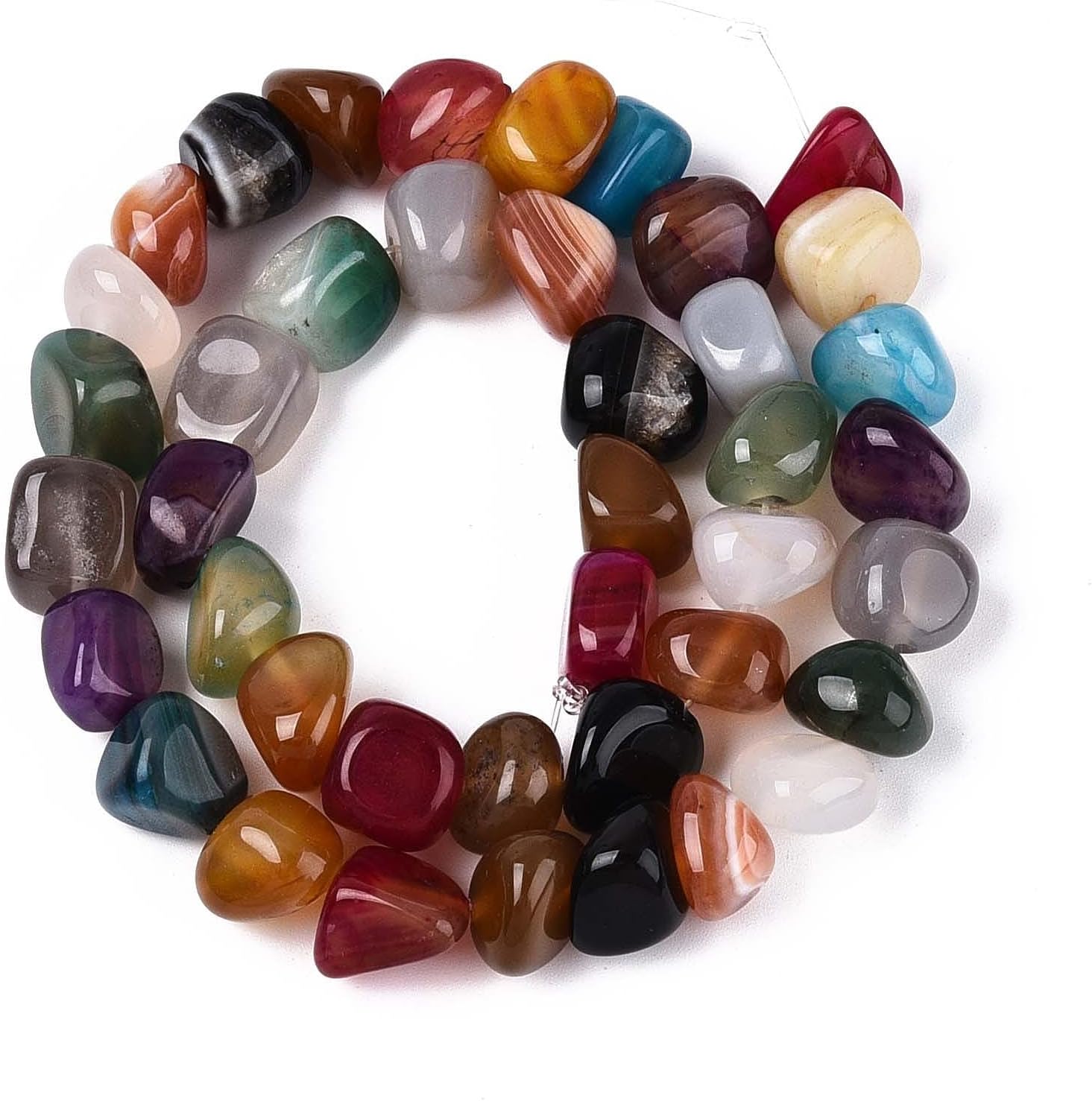 Ipotkitt 5 Strands Mixed Dyed and Undyed Natural Agate Nuggets Beads Strands Tumbled Irregular Stone Spacer Bead for DIY Jewelry Bracelet Necklace Earrings Keychains Crafts
