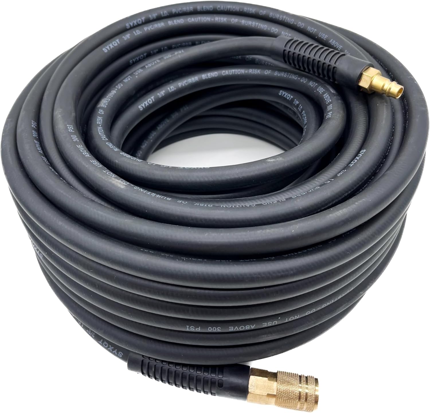Hybrid Air Hose 3/8-Inch x 100FT，Air Compressor Hose 300 PSI Heavy Duty, Lightweight, Kink Resistant, All-Weather Flexibility with 1/4-Inch Industrial Air Fittings and Bend Restrictors,Black