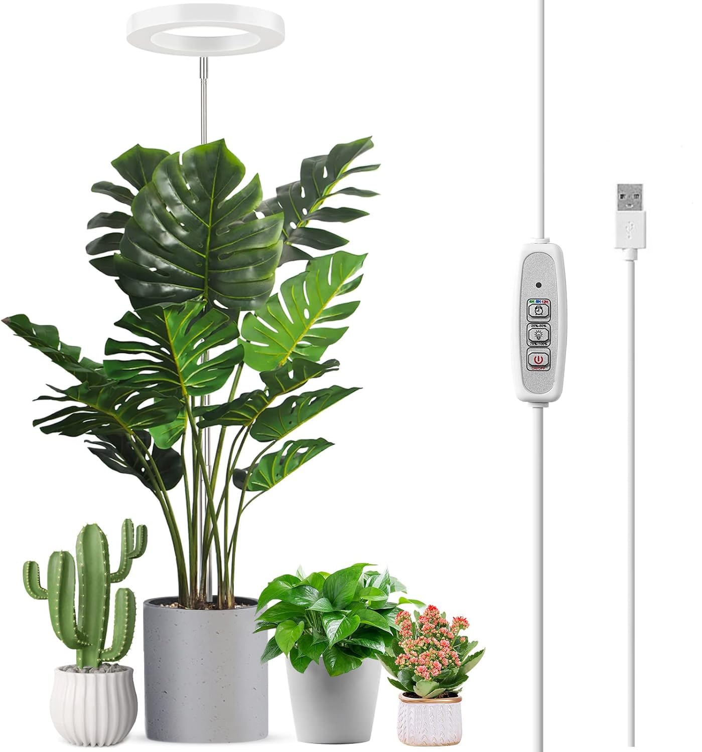 Plant Grow Light Indoor, Full Spectrum LED Plant Lights for Indoor Plants, Height Adjustable Plant Halo Growing Lamps, Auto On/Off Timer 2/4/8H, 4 Dimmable Brightness for Seedings and Succulen(2Pack)
