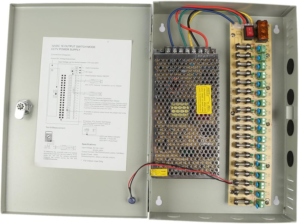 DC 12V 15A 180W 18 Channel Port Output CCTV Distributed Power Supply Box Key Lock for Security Camera (42703a4329ad2c8f7058c2eb6e983cf5)