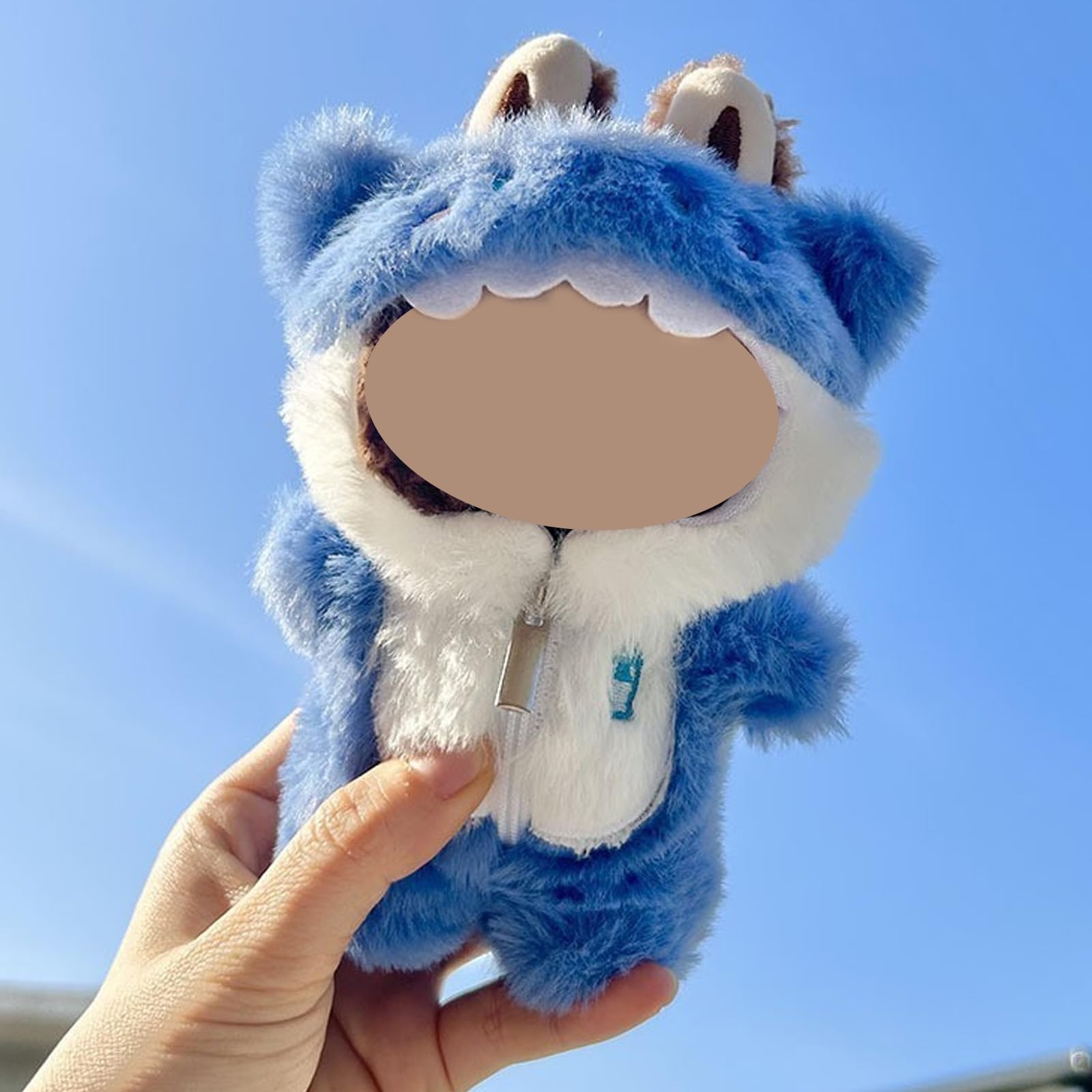 MUNKST 17cm Doll Clothes Set, 2 Pcs Lububu Doll Outfit with Shark & Dinosaur Furry Jumpsuits, Plush Doll Accessories - Image 4