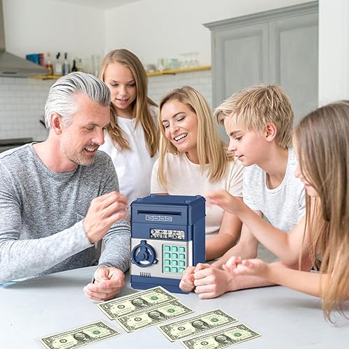 Miniatura 2 de Adevena Alcancía electrónica, mini cajero automático con contraseña, banco de dinero en efectivo, caja de ahorro para niños, caja de banco segura de