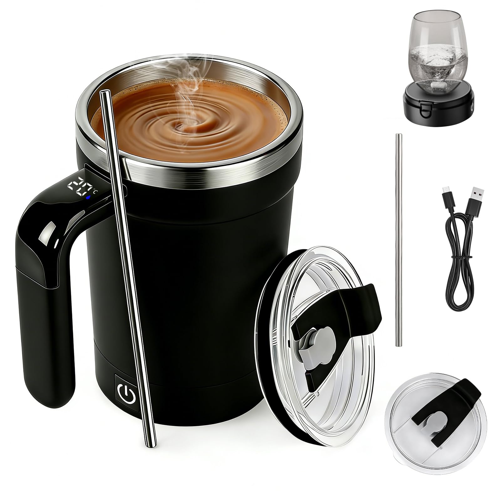 Ashloter Eletric Self Stirring Coffee Mug, Automatic Rechargeable Mix Mate self Stirring Cup Gift for Coffee Milk(Black)