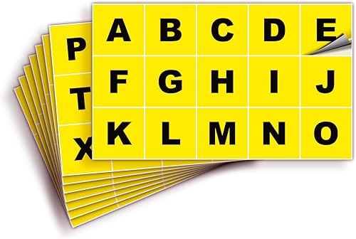 iSYFIX Calcomanías de vinilo con letras de la A a la Z, 2 pulgadas, 4 juegos de calcomanías amarillas de alta calidad, ideales para inventario, disponible en Yaxa Colombia