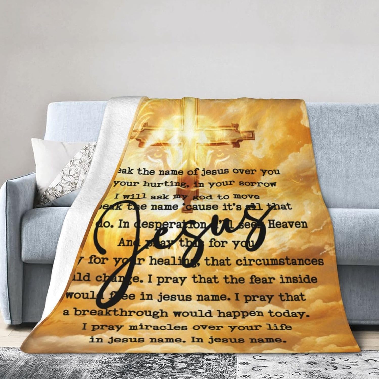 Christian Jesus Blanket, Inspirational Religious Christ Throw Blankets, Baptism Confirmation Catholic Spiritual Blankets for Kids Girls Boys Adults Women Men - 40"x 50"