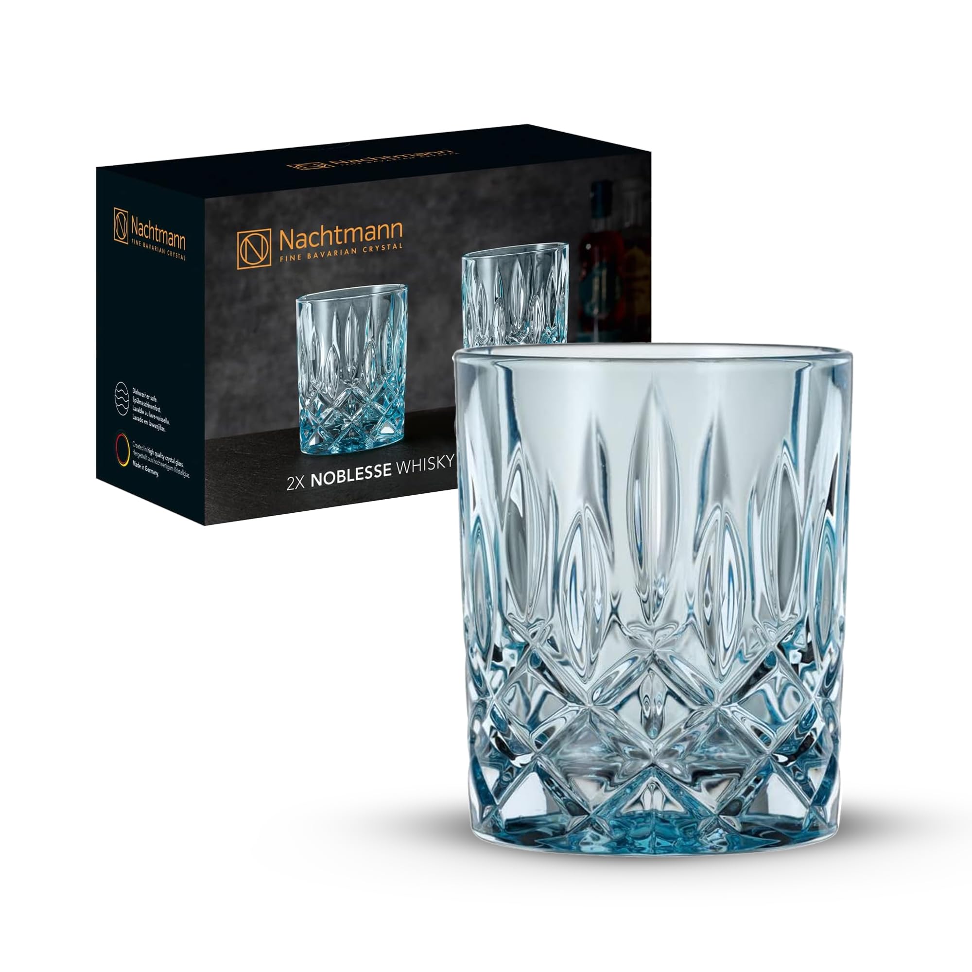 Spiegelau & Nachtmann, Set of 2 Whisky Cups Blue Whisky Glasses, Crystal Glass, 295 ml, Aqua, Noblesse Fresh, 104239, Transparent, Blue