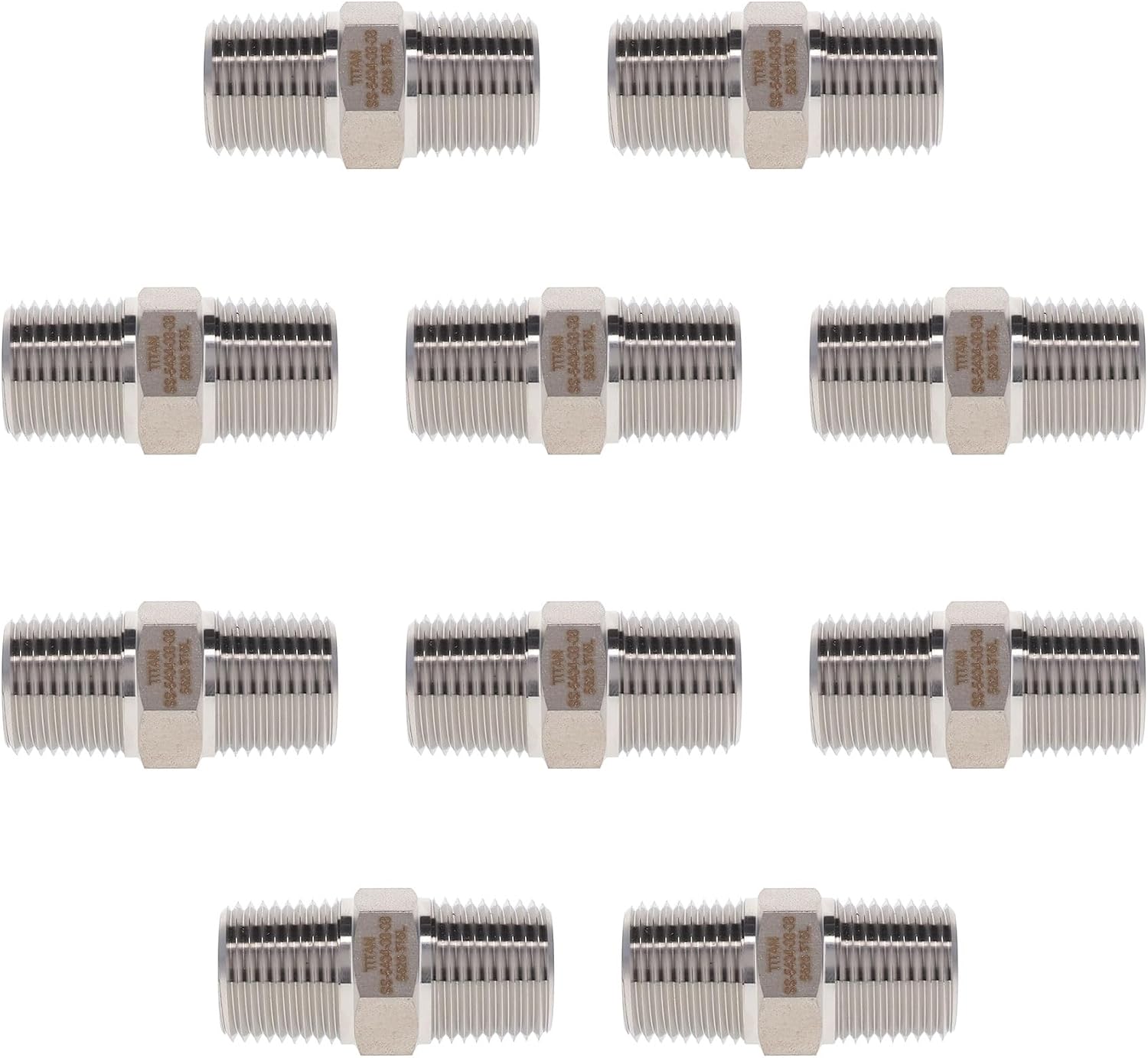 TITAN FITTINGS SS-5404-04-04-PK10 | 1/4" Male Pipe x 1/4" Male Pipe - Stainless Steel