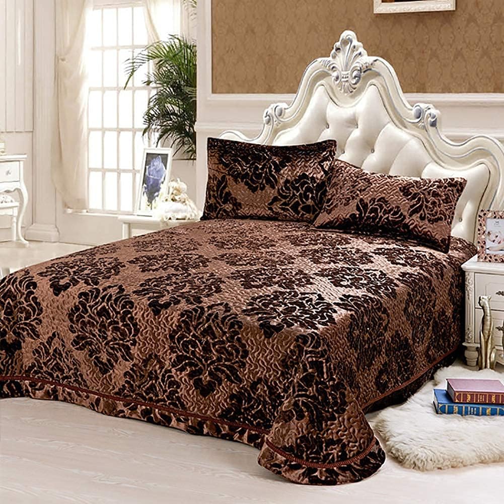 Embroidered Fleece Quilted Bedspread Comforter Set 2 Pillowcases Microfibre Warm Soft Bedding Set 3 Piece 6 230 x 250 cm (9 230 x 250 cm (9 230 x 250 cm (91 x 98 inch)