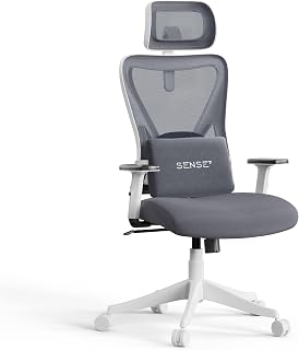 Silla de Oficina Ergonómica, Silla de Escritorio con Soporte Lumbar Ajustable, Reposacabezas Regulable y Respaldo Transpirable, Silla Cómoda para Oficina, Teletrabajo y Gaming